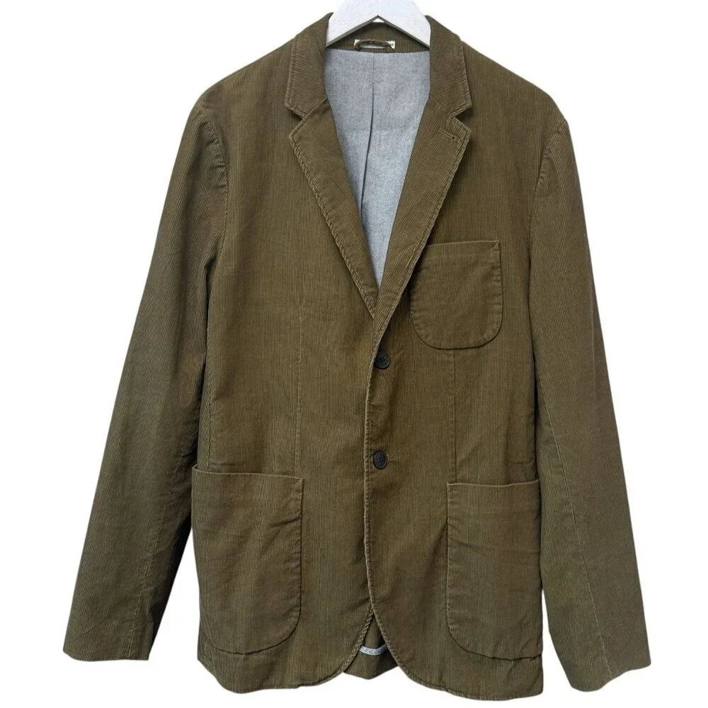 Club Monaco Mens Corduroy Blazer Large Olive Green 2 Button Cotton Casual Preppy
